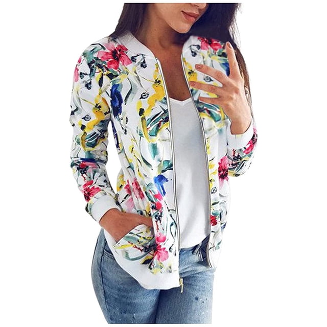 Leutsin Blouson Bomber pour Femme Mince d'Été Haut Manteau Transitionnel à Fermeture Éclair Col Montant Vêtement d'Extérieur