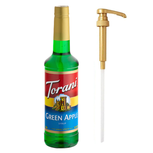 Torani Green Apple Flavoring Syrup Plastic 750 mL Bonus Squeeze Pump – Premium Crisp Tart Granny Smith Green Apple Barista & Mixology Syrup, Pure Cane Sugar Formula, Shatterproof PET Bottle