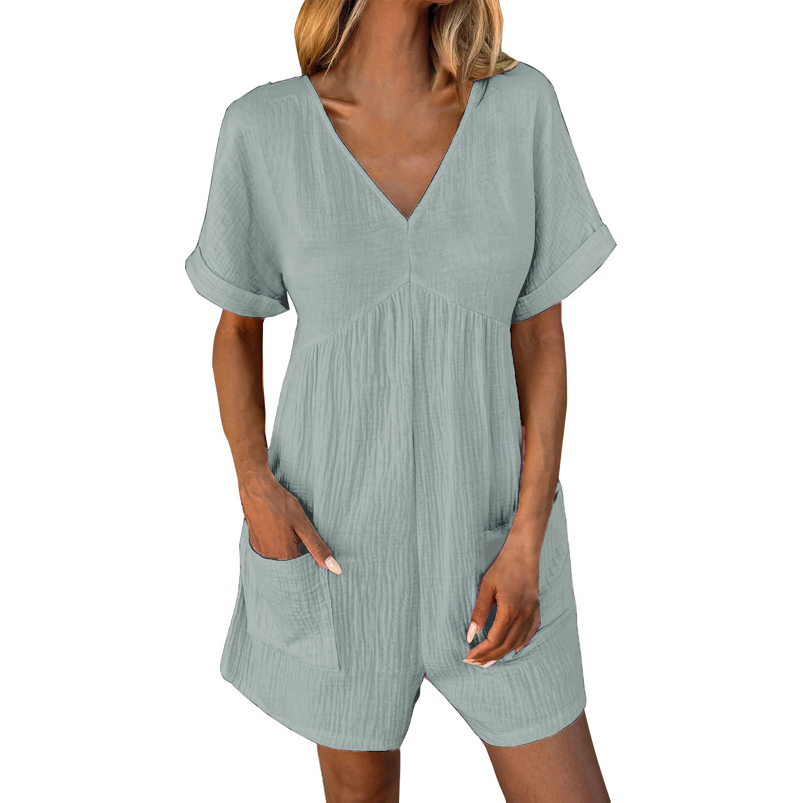 TrendOFT Womens Casual Summer Jumpsuit Fashion Solid Short Sleeve V ...