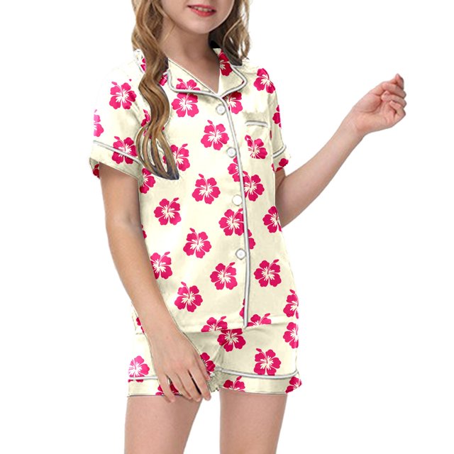 Pyjama en Satin pour Garçons, Imprimé Graphique, Chemise Boutonnée, Ensemble de Vêtements d'Intérieur, Ensemble de Pyjama Mode pour Filles, Pyjama de Noël pour Enfants 4T 5T