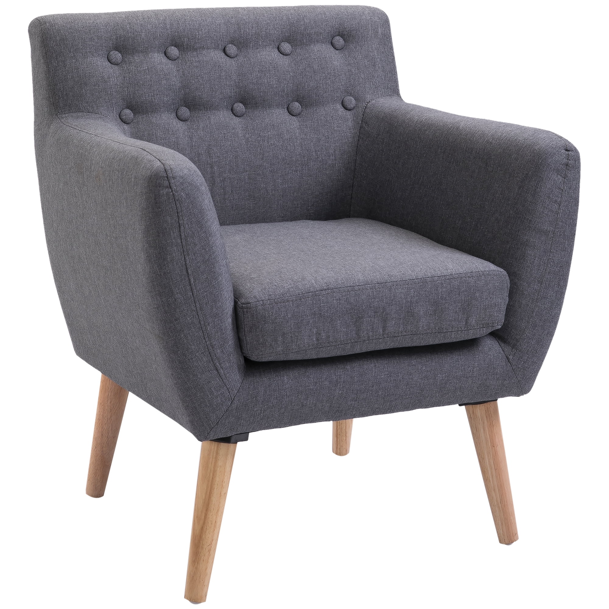 HOMCOM Fauteuil d'Appoint Moderne, Fauteuil à Accoudoirs Rembourré en Lin, Fauteuil Club Capitonné