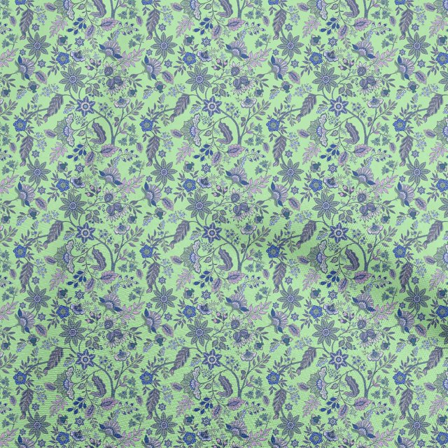 oneOone Polyester Spandex Vert Menthe Léger Tissu Jacobée Robe Florale Tissu Tissu Imprimé par la Cour 56 Pouces de Large