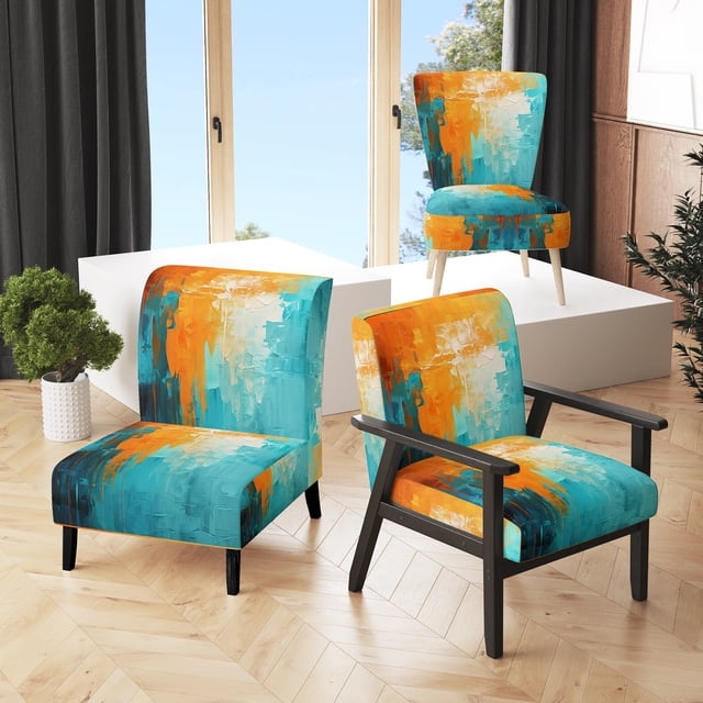 Designart "Abstract Thailand Tropical flow" Red Modern Upholstered Accent Chair - Traditional Arm Chair For Living Room