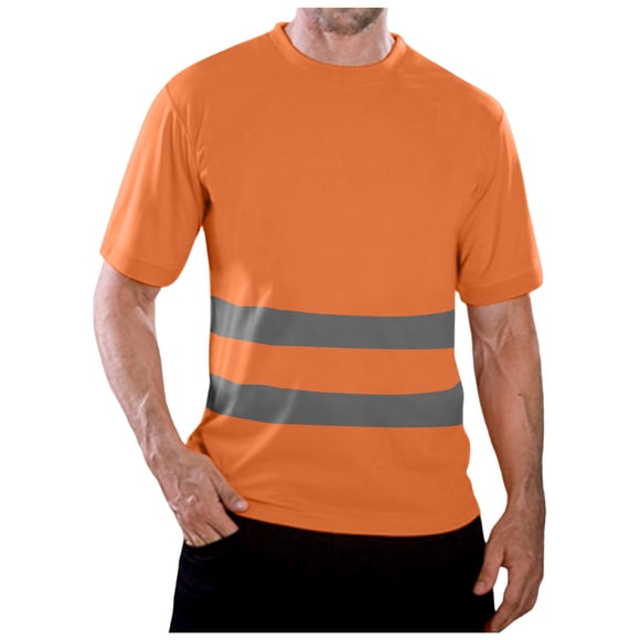 LUOGENLI Male T-shirts for Mens Hi Vis T Shirts Orange Work Shirt Shirts Reflective Tops T-shirts for Men Graphic Tee Summer Clothes Mens T-shirts Graphic Tees Funny Valentines Orange One Size