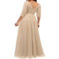 thumbnail image 4 of Robe Longue en Dentelle pour Femmes Manches 3/4 Col en V Dos Nu Fermeture Éclair Robe de Soirée de Mariage, 4 of 7