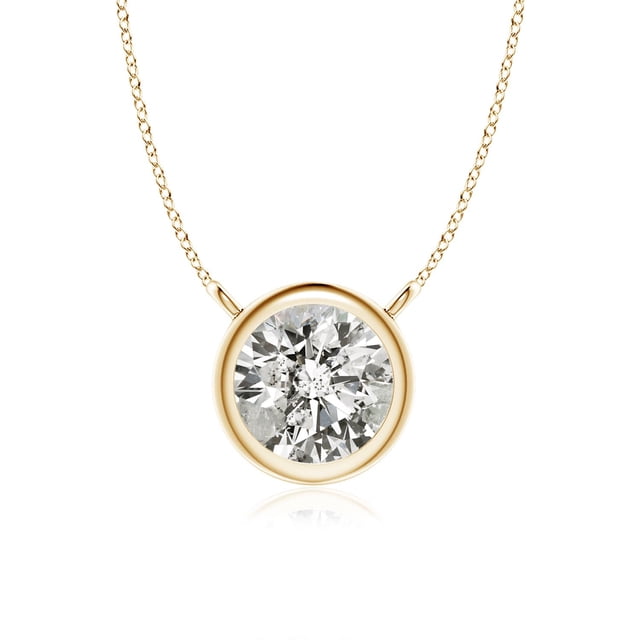 Angara Collier en Diamant Naturel - Collier Solitaire en Diamant Rond Serti Clos en Or Jaune 14 K pour Femmes