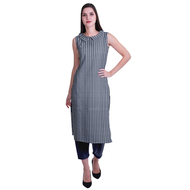 Moomaya Kurta Sans Manches à Col Peter Pan avec Pantalon Ensemble Ethnique 2 Pcs pour Femmes
