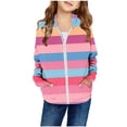 thumbnail image 1 of MEZZALL Girls Spring Color Block Print Patch Pocket Zipper Sweatshirt Hooded Cardigan Jacket Versatile Toddler Dailywear, Pink, 5-6 Years, 1 of 3