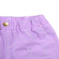 thumbnail image 4 of Baby Girls Casual Denim Shorts Solid Color High Waist Button Ripped Jeans with Side Pockets Purple 2-3 Years, 4 of 5