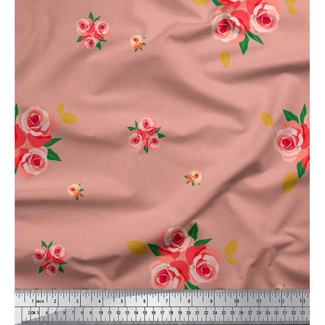 Soimoi Poly Georgette Tissu Feuilles & Fleurs Roses Tissus Imprimés par Yard 42 Pouces de Large