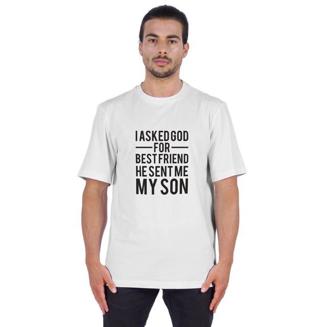 Inkmeso T-shirt à Col Rond pour Homme, Graphique Imprimé « J'ai Demandé à Dieu Mon Meilleur Ami, Il m'A Envoyé Mon Fils », Tee pour Père Fils Amour