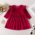 thumbnail image 1 of EGNMCR Baby Girl Clothes Baby Girls Sweet Long Sleeve Round-Neck Flock Macrame Solid Color Princess Dress, 1 of 4