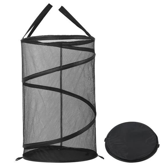 Okaka Pop-Up Collapsible Mesh Laundry Hamper Foldable Dirty Clothes Basket Black 75L