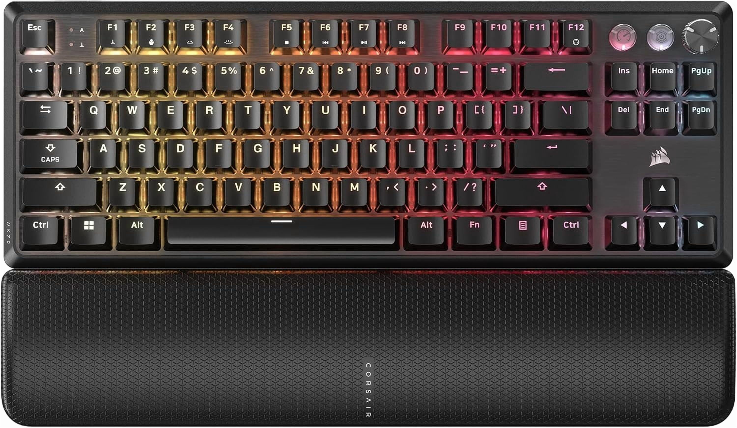 Clavier mécanique de jeu CORSAIR K70 PRO TKL RGB Tenkeyless – Interrupteurs MGX Hyperdrive ajustables pré-lubrifiés à effet Hall, SOCD simultané et déclenchement rapide, ABS Double-Shot, QWERTY NA – Noir
