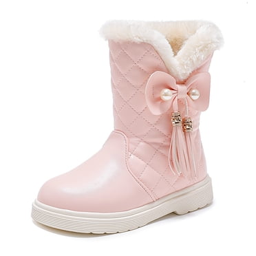 Girls' Autumn And Winter Snow Boots Thick Soles Non Slip Warm Comfortable Solid Color Bow Boots Girls Boots Pink 27/4 Y—4.5 Y