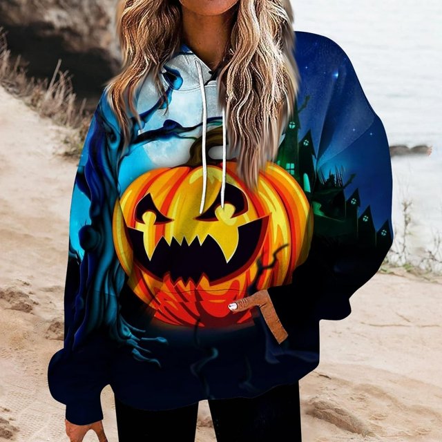 MesaSe Chandails en Molleton Décontractés Polyvalents à Col Rond pour Femmes Halloween Mode Quotidienne Manches Longues Imprimé