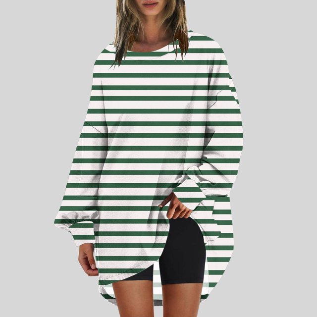 RXIRUCGD Sweat-Shirt Oversize à Col Rond pour Femmes Imprimé Manches Longues Tunique, Vert, Taille : S