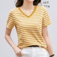 thumbnail image 2 of Women's Striped Retro Top Korean Style Full Loose Round Neck Short Sleeve Design Sense Color Contrast T Shirt, 2 of 4