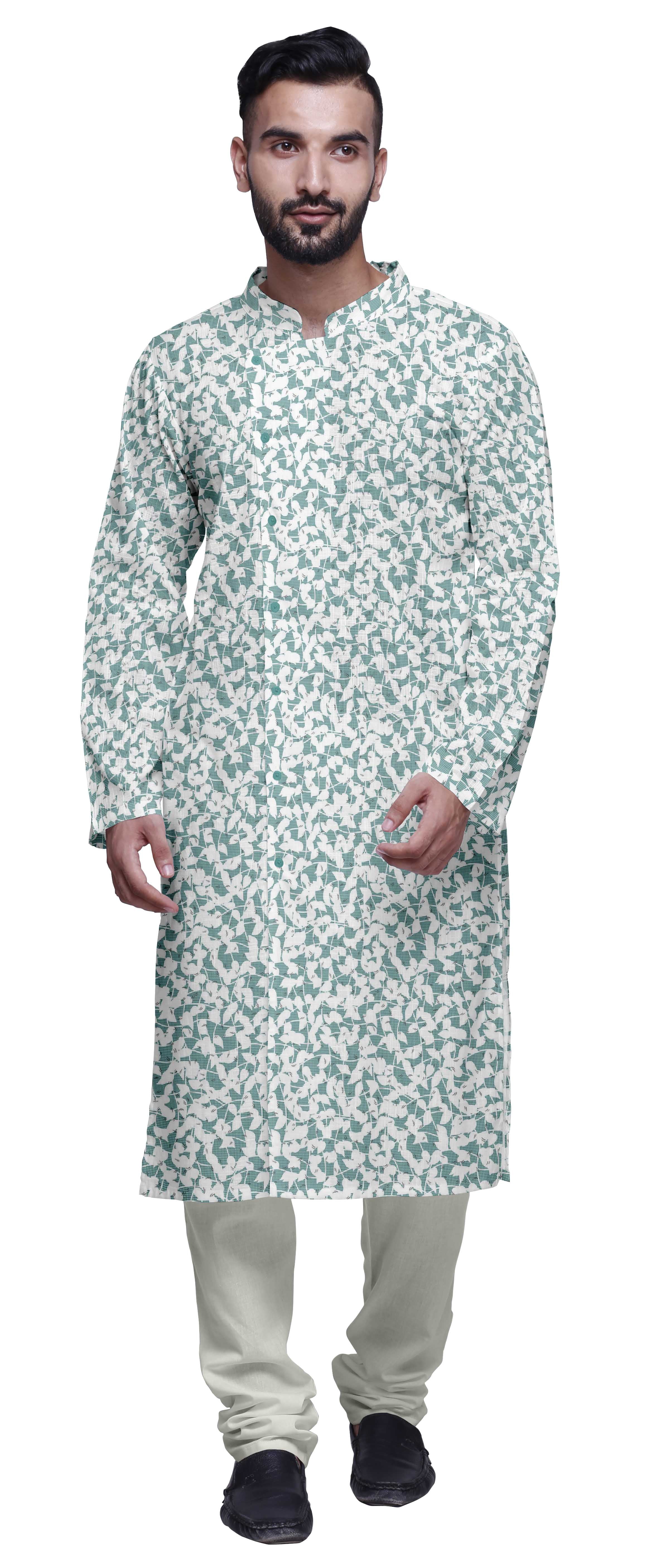 Atasi Kurta Pyjama de Designer pour Hommes Imprimé Style Angrakha Vêtements d'Été Décontractés