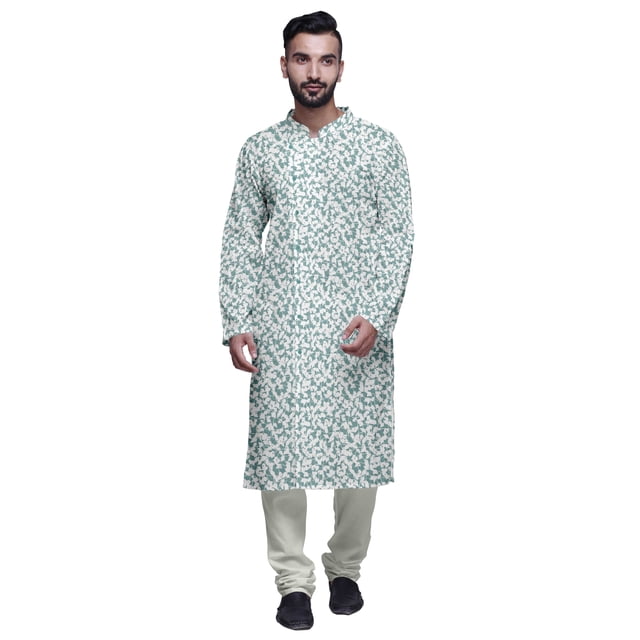 Atasi Kurta Pyjama de Designer pour Hommes Imprimé Style Angrakha Vêtements d'Été Décontractés
