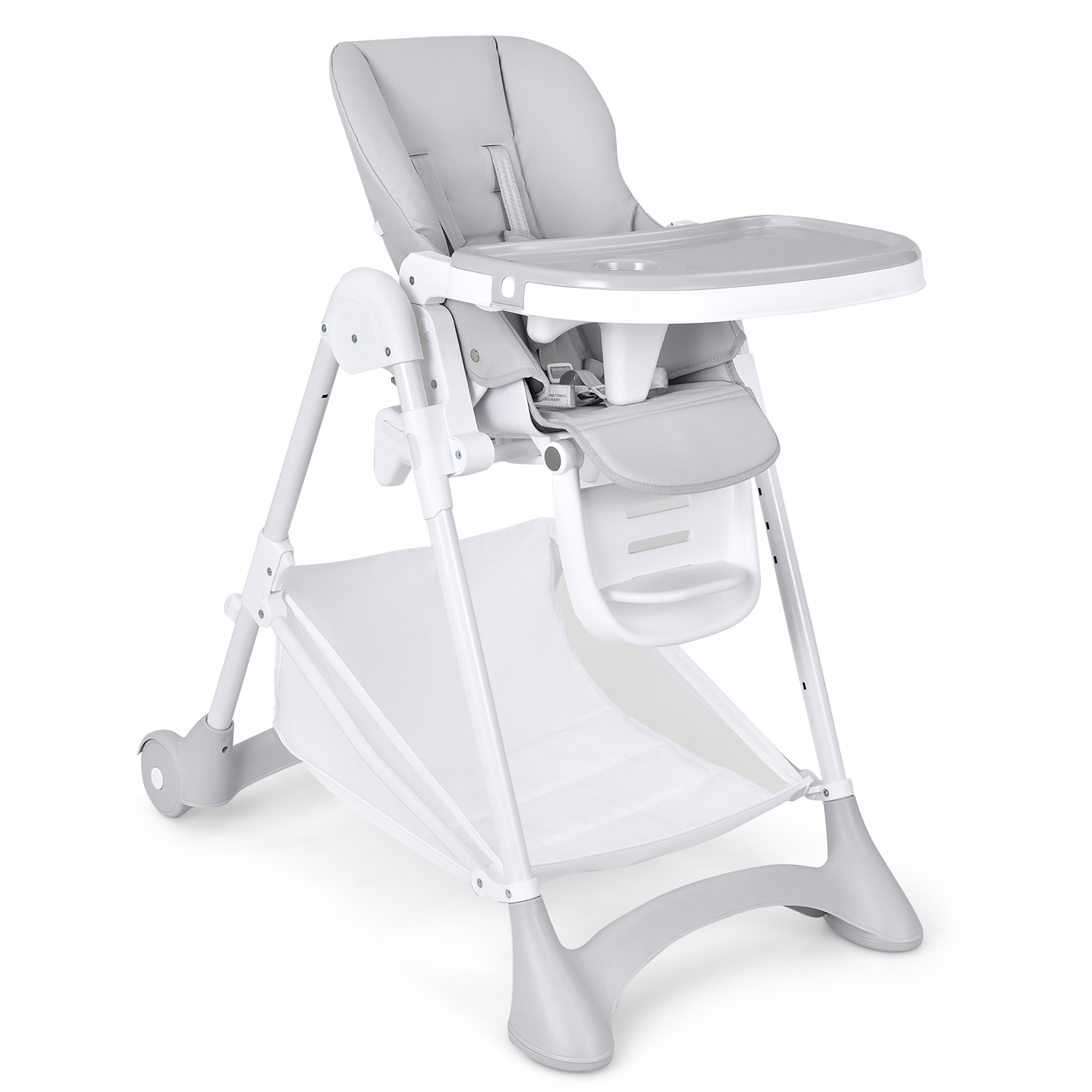 Costway Baby Convertible Folding Adjustable High Chair w/Wheel Tray Storage Basket Grey