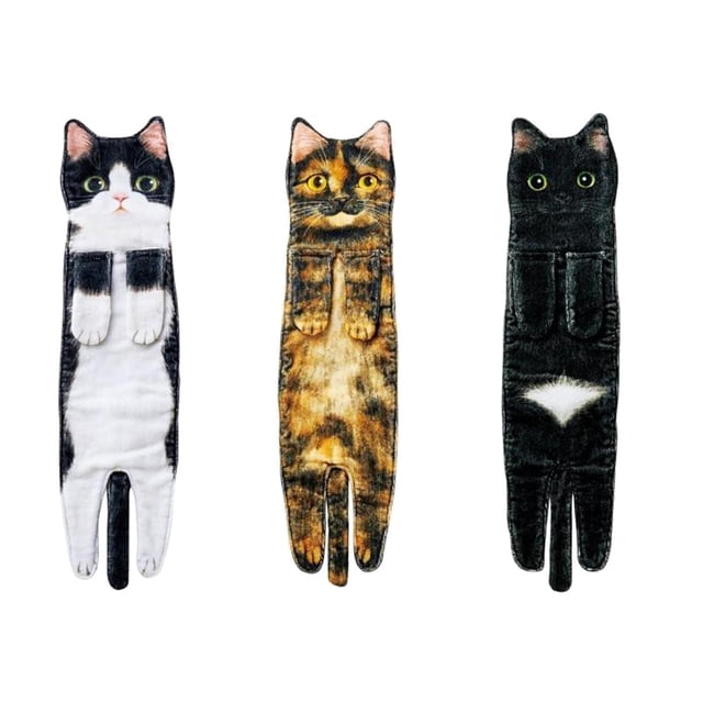 GUOOL 3 pieces Cat Funny Hand Towels Decorative Drying Towel Bathroom Drying Hands R
