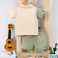 thumbnail image 3 of PatPat Toddler Boy 3pcs Textured Lapel Shirt and Solid Tee and Shorts Set, 3 of 7