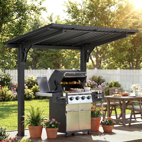 YODOLLA Gazebo de Gril 8 Pieds x 5 Pieds, Gazebo Extérieur Adossé avec Toit en Métal, Abri de Patio Robuste pour Terrasse et Cour Arrière