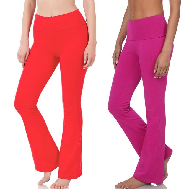 CHUANK Womens & Plus Stretch Cotton Fold-Over High Waist Bootcut Workout Flared Yoga Pants