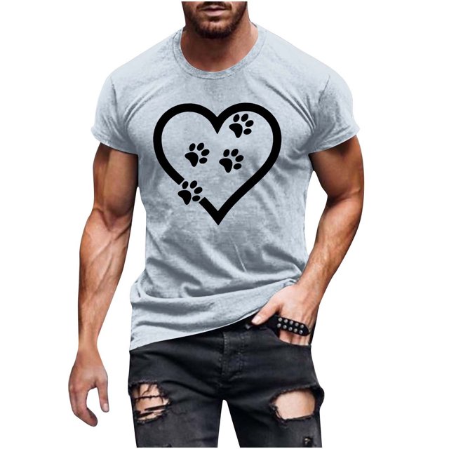 FAIWAD Men Summer Tops Short Sleeve Round Neck Printed T-Shirts Slim Stretch Workout Tops