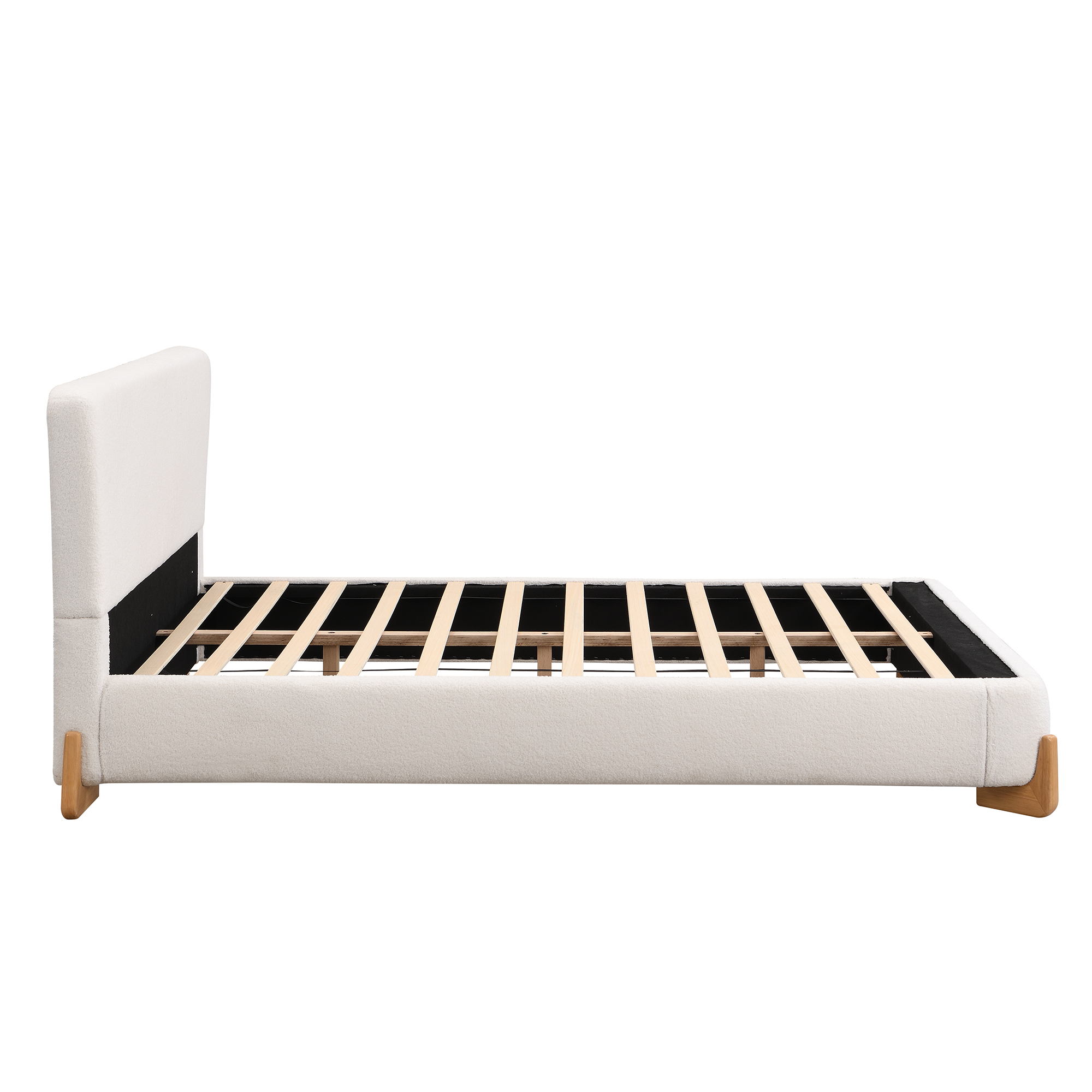 Noble House Elegant Boucle Upholstered Bed, Queen Size, White