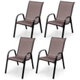 thumbnail image 1 of Gymax 4PCS Patio Stacking Dining Chairs w/ Curved Armrests & Breathable Seat Fabric Brown, 1 of 10