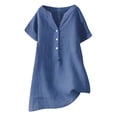 thumbnail image 1 of Timegard Womens Cotton Linen Tops Plus Size Notched V Neck Button Short Sleeve Casual Loose Tee Shirts, 1 of 3