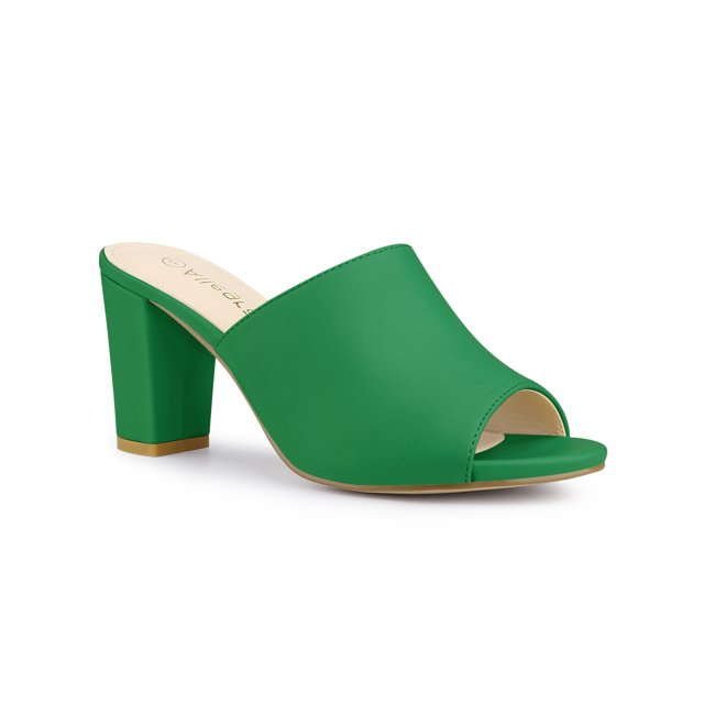 BLISSFUL STEP Sandales Mules à Talon Bloc à Enfiler pour Femmes Vert 5,5