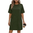 thumbnail image 1 of ShomPort Robe T-Shirt d'Été pour Femme Décontractée à Manches Courtes, Col Rond, Basique, Ample, Mini, avec Poches, 1 of 6