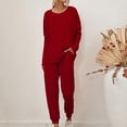 thumbnail image 4 of Mrat Knit Two Piece Outfits for Women Long Sleeve Ribbed Tops Drawstring Pants with Pockets Sweatsuit Set S-2 Wine 3XL, 4 of 6