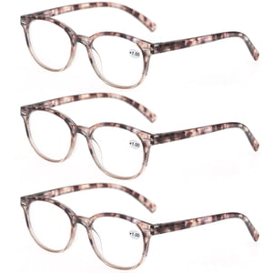 Reading Glasses 4.0 Women 3 Pack Spring Hinge Fashion Round Stylish for Reading with Pouch