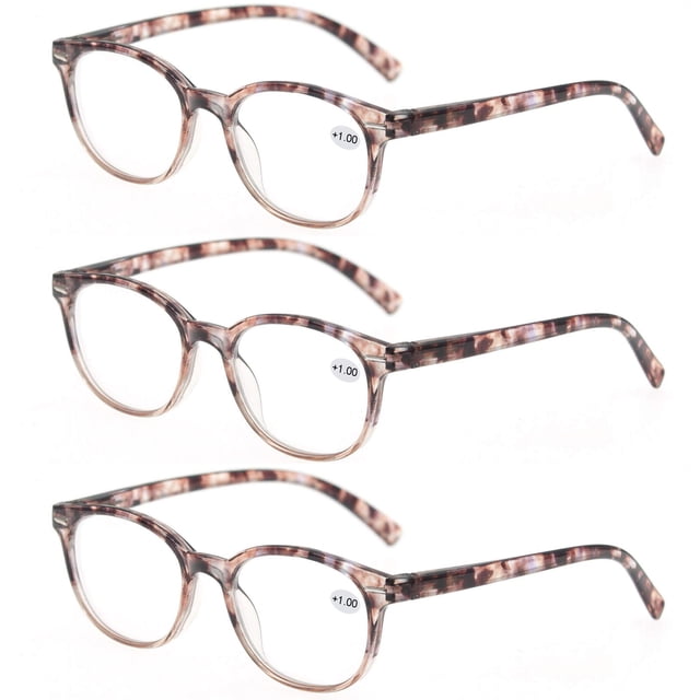 MODFANS Round Stylish Reading Glasses 3 Pair with Spring Hinge Fashion Glasses for Reading for Men and Women +3.50