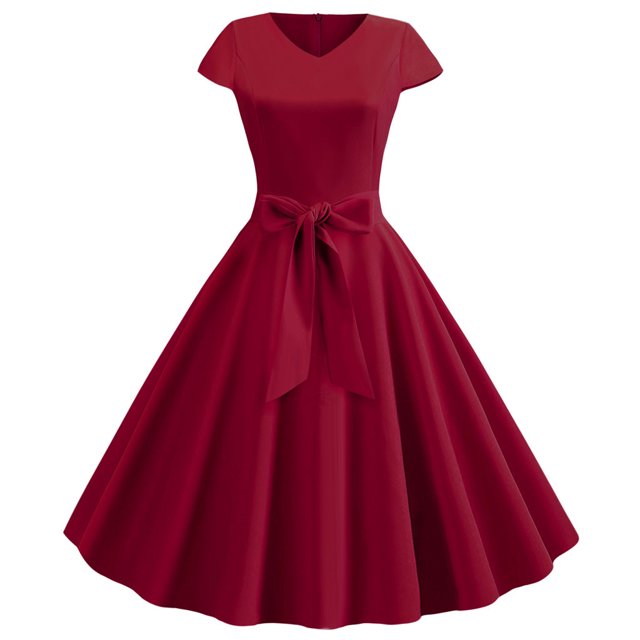 EGNMCR Robes d'Été Femmes Tendance 2024 Femmes Vintage Manches Courtes 50s Ménagère Décontractée Soirée Fête Bal Robe