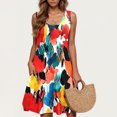 thumbnail image 1 of Ovzne Robes d'Été pour Femmes 2025 Robe de Plage Femmes Décontractée Grande Taille Sans Manches Col Rond Imprimé Robe Courte Robe d'Été Imprimée Liquidation, 1 of 5