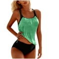 thumbnail image 1 of Moxiu Women's Two Piece Tankini Bathing Suits T-Back Top Ruched Padded Modest Swim Shorts Summer Basic Swimwear Mint Green,L, 1 of 5