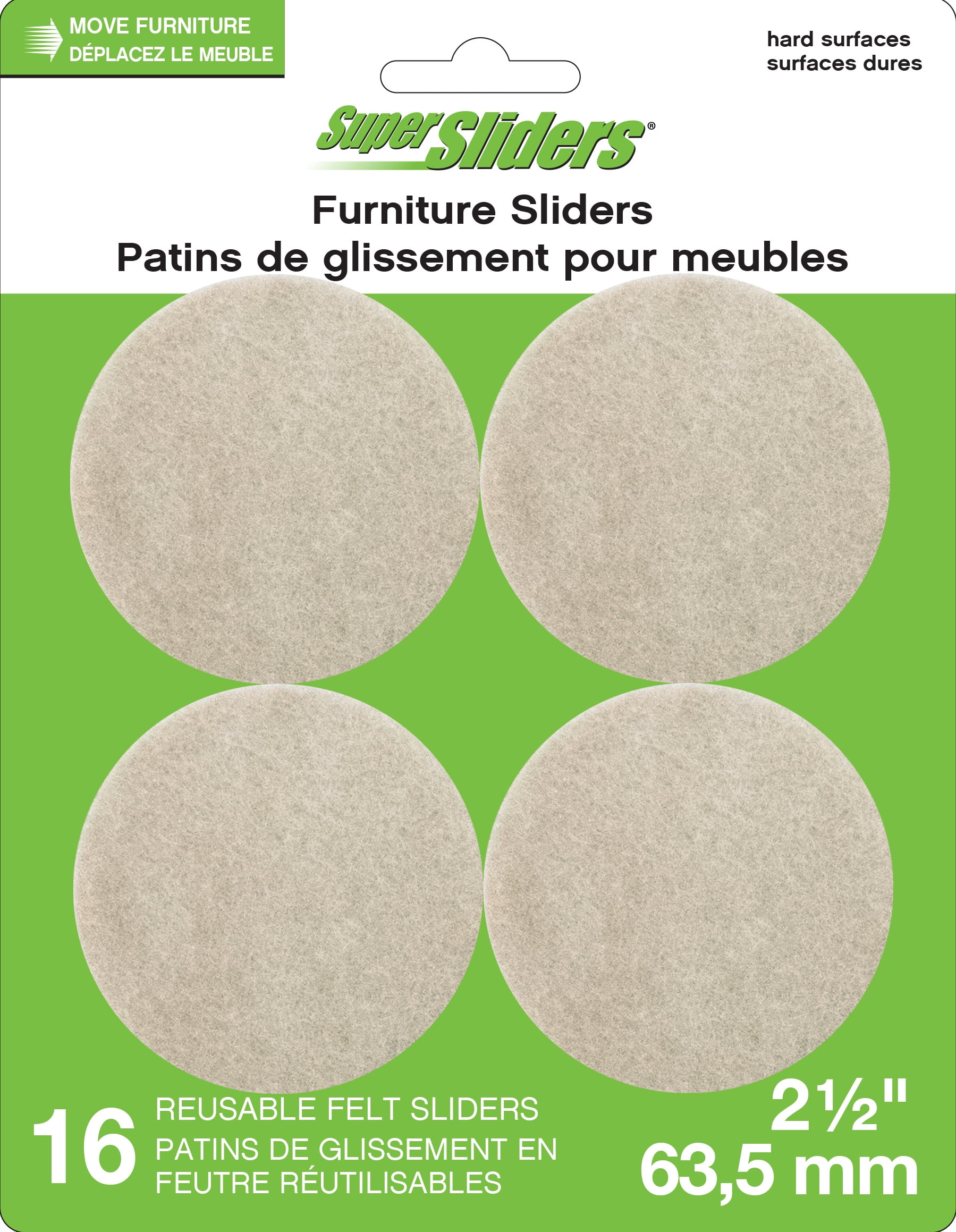 Super Sliders 2-1/2 inch Beige Round Felt Furniture for Hardwood and Tile Floors, 16 Pk