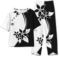 thumbnail image 1 of Mikilon Ensemble Élégant pour Femmes 2 Pcs Imprimé Manches 5/10 Col Rond + Pantalon Décontracté Ensemble Chic et Confortable Manches Courtes Col Rond Blanc TP, 1 of 6