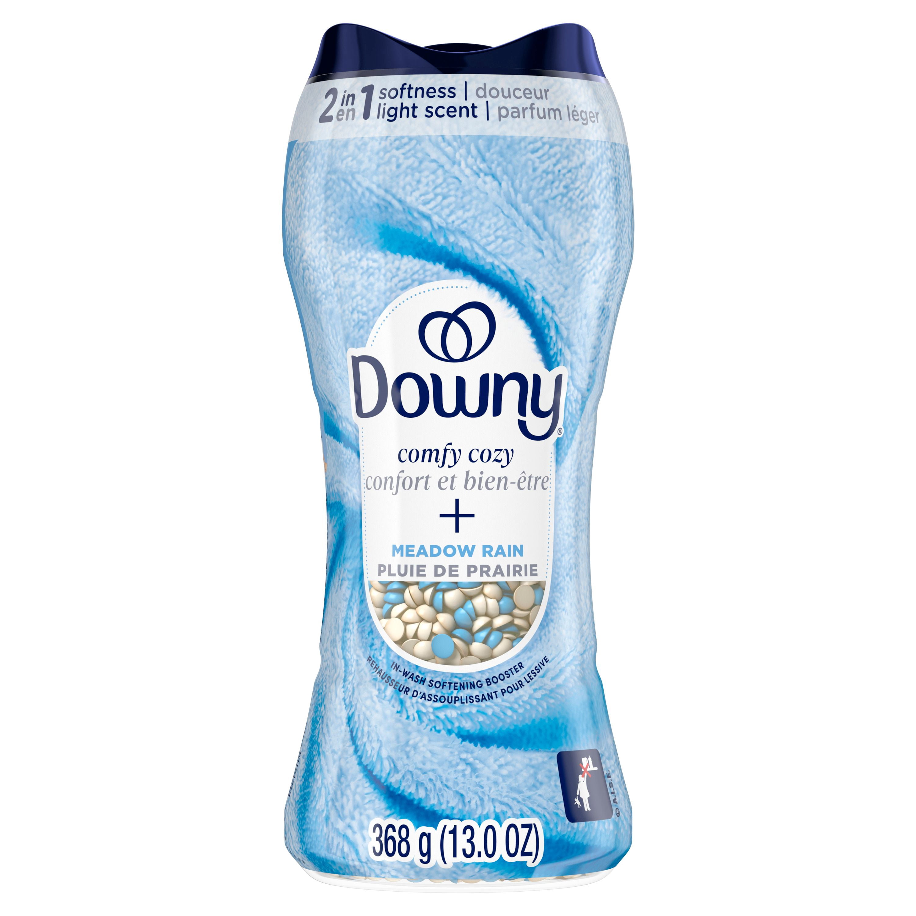 Perles rehausse-parfum pour lessive Downy Confort et bien-être, parfum Pluie de prairie, Douceur et fraîcheur