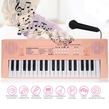 Clavier Électronique Coloré 61Key, Piano Portable Multifonction avec Microphone Clavier de Piano Musical Numérique Clavier USB Piano à Double Alimentation Clavier Électronique pour