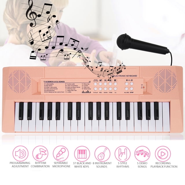 Clavier Électronique Coloré 61Key, Piano Portable Multifonction avec Microphone Clavier de Piano Musical Numérique Clavier USB Piano à Double Alimentation Clavier Électronique pour