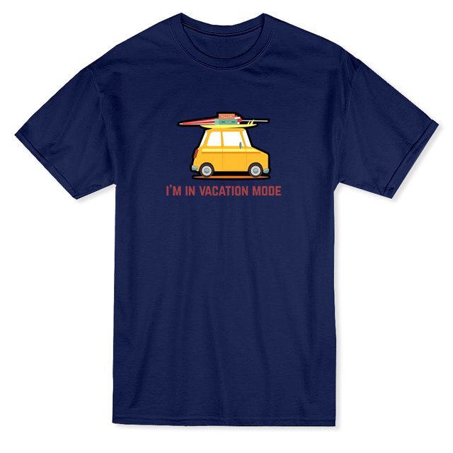 Car With Vacation Stuff Graphic, "I'm In Vacation Mode" Quote Men's Navy T-shirt