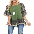 thumbnail image 2 of Blouse Femme Manches 3/4 Ourlet Floral Imprimé Léopard Ample, 2 of 6