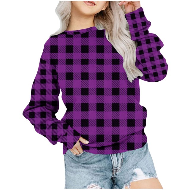 Rabais Chandail à Capuchon pour Bébé Filles Col Rond Chandail Surdimensionné Mode Enfants Manches Longues Hauts à Enfiler 1-12 Ans Chandail à Manches Longues pour Tout-Petit Violet 7-8T