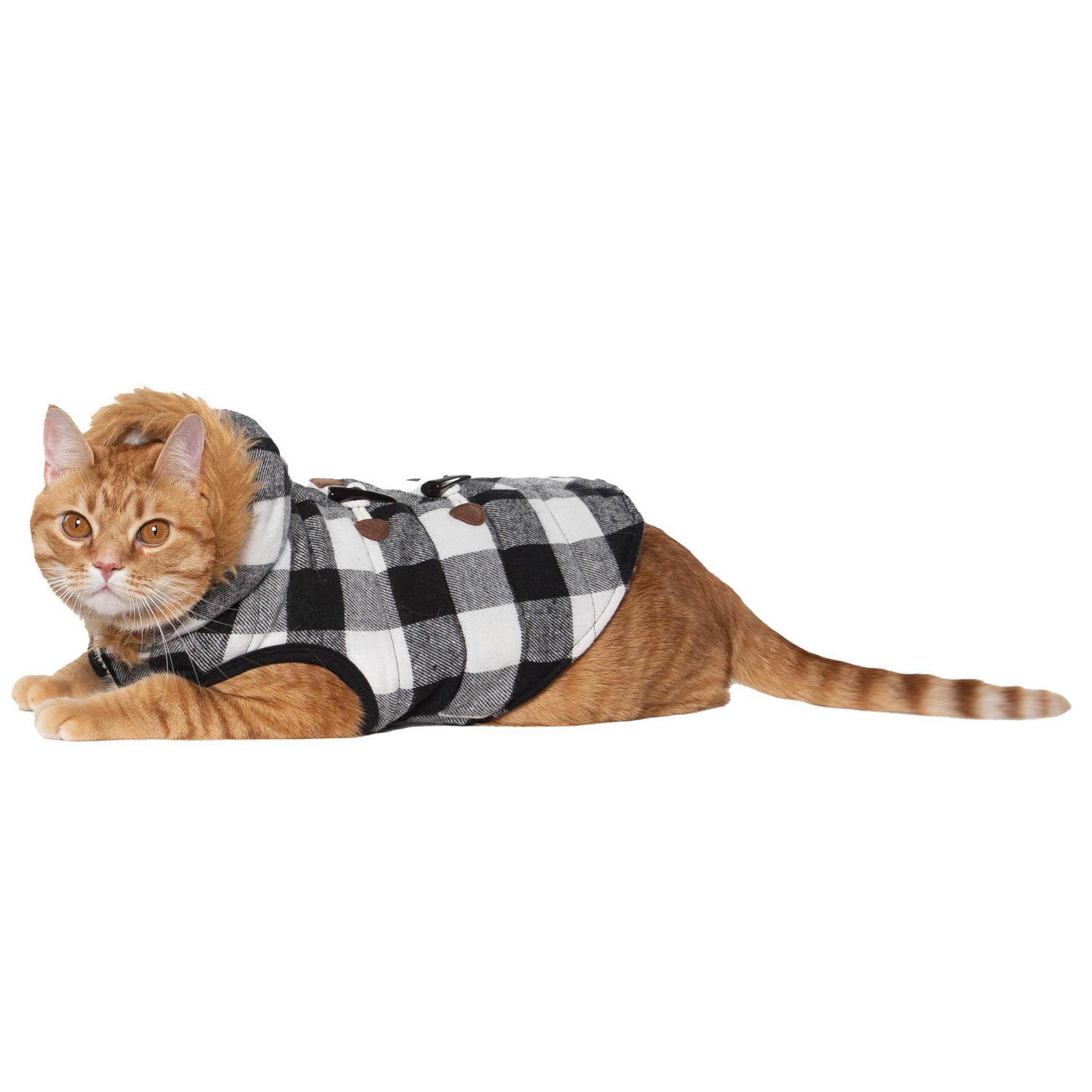 Holiday Time Vêtements pour chiens: Veste à capuche pour l'automne et l'hiver, tissu écossais noir et blanc, taille XS-XL